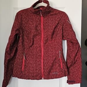 Eddie Bauer Women's Red Jacket With Small Pattern Fleece Lined Full Zip